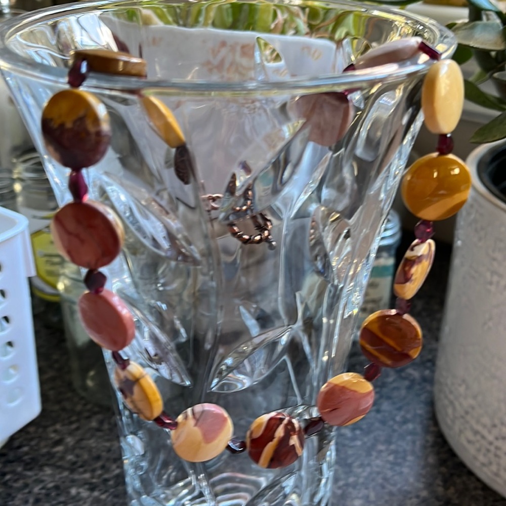 January Birthstone Mookaite & Garnet necklace copper toggle